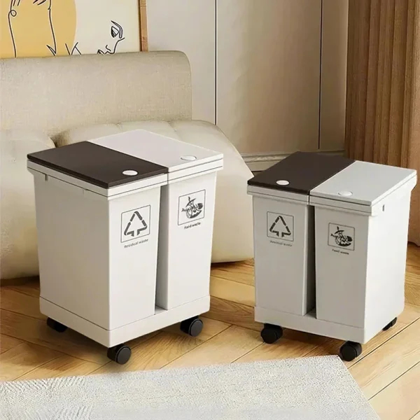 20L/24L/26L/36L/40L,Trash Can Kitchen Sorting Recycling Bin Push Type Wastebasket Dry Wet Separation with Wheel Large Household 2