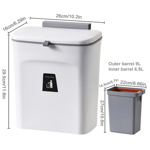 Wall Mounted Trash Can for Kitchen Recycle Rubbish Bin Toilet Trash Can Kitchen Cabinet Door Hanging Trash Can with Lid 6