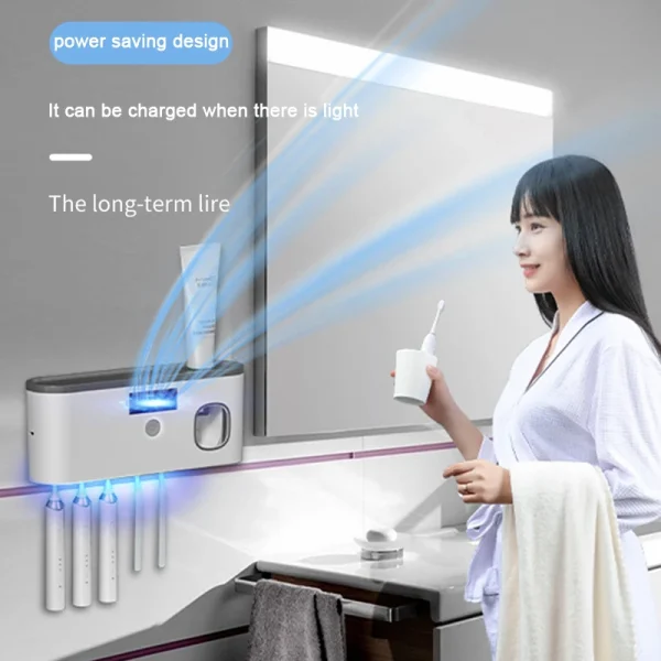 Electric Toothbrush UV Sterilization Drying Holder Wall Mounted Toothpaste Squeezer for Bathroom Organizer Accessories Set 5