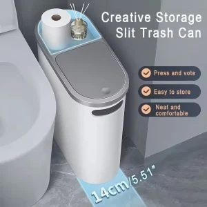 10L Plastic Trash Can With Lid 14CM Width Press Type Slim Gap Trash Bin Suitable For Bathroom Kitchen Living Room Paper Basket 1