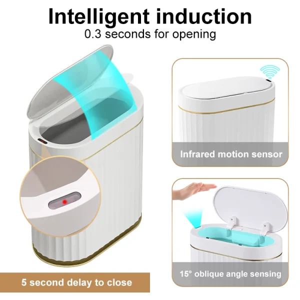 Smart Home Automatic Sensor Trash Can For Kitchen Bathroom Toilet Smart Trash Can Living Room Dustbin Wastebasket Waterproof Bin 5