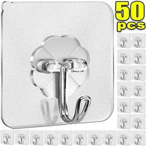 5/50pcs Transparent Stainless Steel Strong Self Adhesive Hooks Key Storage Hanger for Kitchen Bathroom Door Wall Multi-Function 1