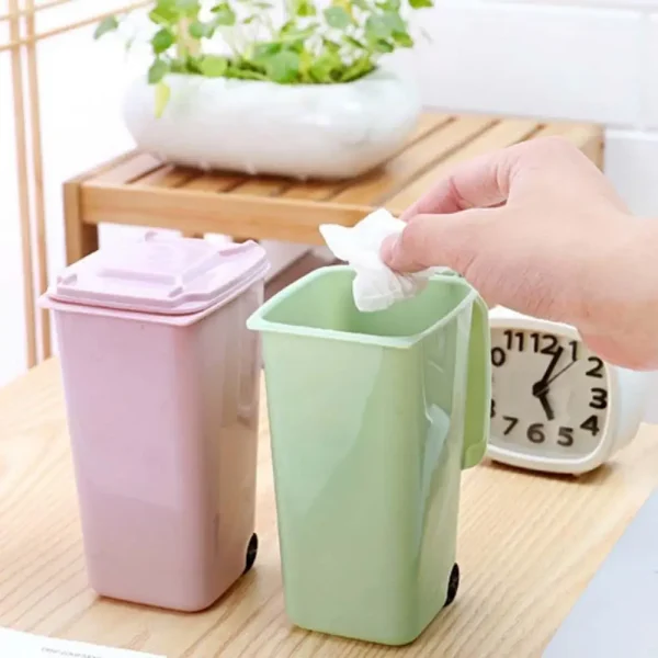Mini Trash Can Desktop Garbage Bin Wheelie Trash Can Storage Bin Desktop Bin Small Trash Can Tube Kids Desk Waste Dustbin 2