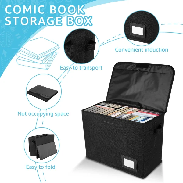 New Foldable Clothing Storage Box Washable Comic Book Storage Bin with Handle Enclosed Lid Multipurpose Organizer for HomeOffice 5