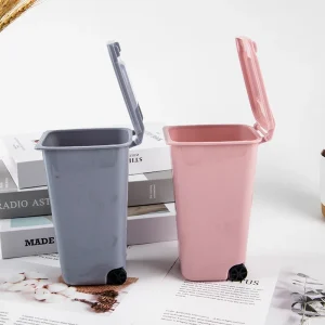 Mini Desktop Trash Can Plastic Waste Bins With Lid Household Clean Trash Desk 1