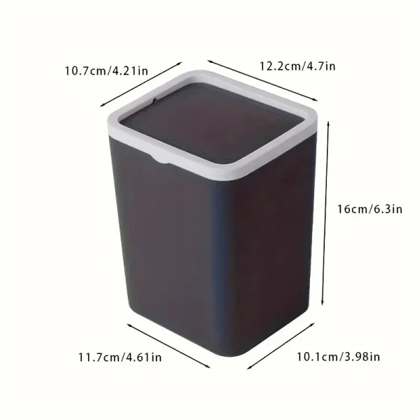 1pc Mini Square Storage Bin With Lid, Plastic Desktop Trash Can, Compact Home Desk Wastebasket With Flip Top, Small Garbage Cont 2