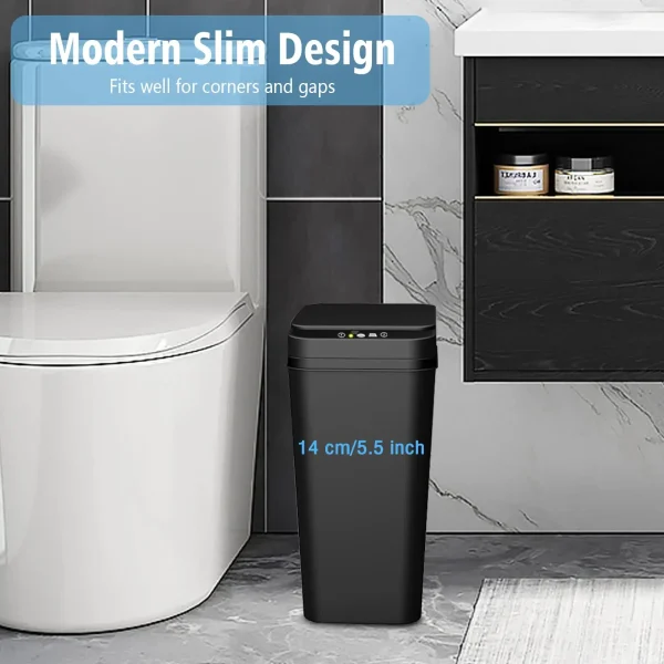 Bathroom Trash Can with Lid Touchless Automatic Garbage Can Slim Motion Sensor Smart Trash Bin for Bedroom,Office,Living Room 4