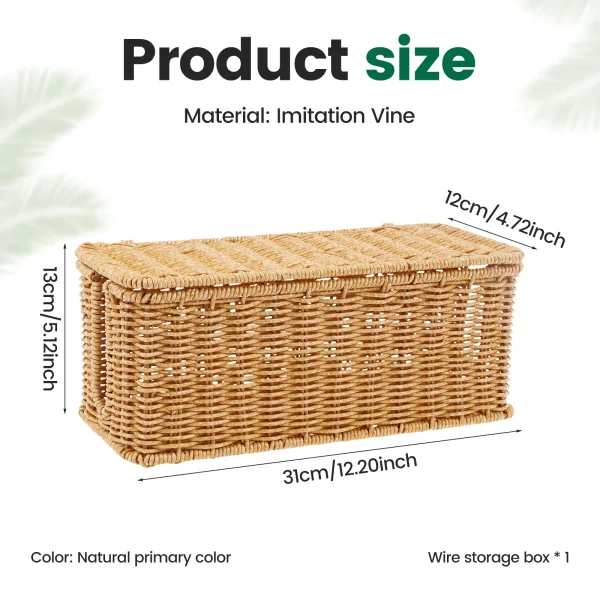 Imitation Rattan Cable Organizer Box Office Desk Charger Socket Network Line Storage Bin Power Cord Charger Storage Box 6