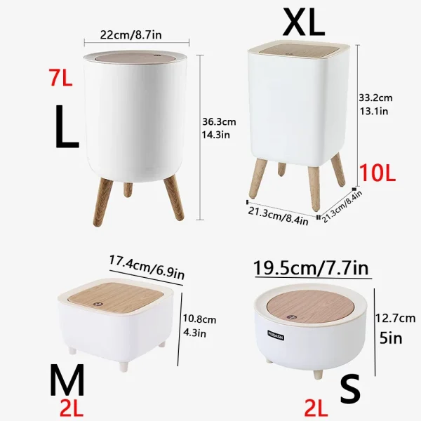 High Foot Wood Grain Trash Can Kitchen Bathroom Living Room Home Desktop Storage Bucket Office Hotel Trash Can Waste Bins 4