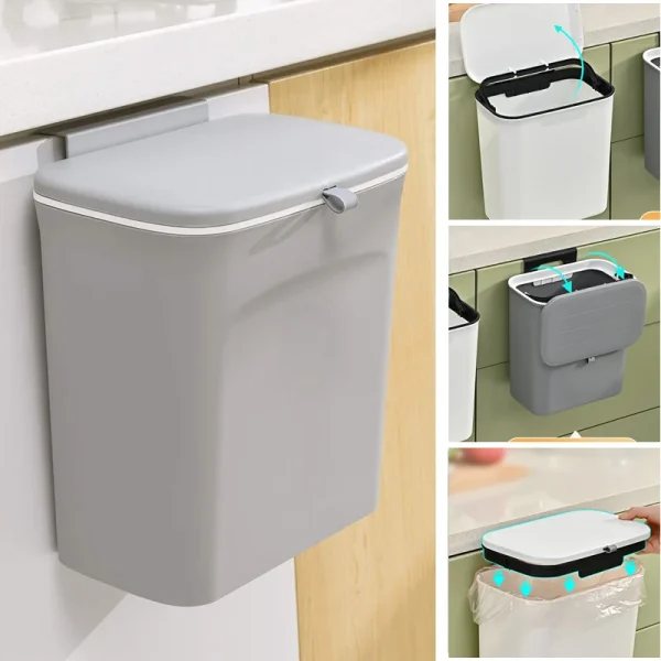 Kitchen Compost Bin for Counter Top or Under Sink, Hanging Small  Kitchen Trash Can with Lid for Mountable Indoor Compost Bucket 1