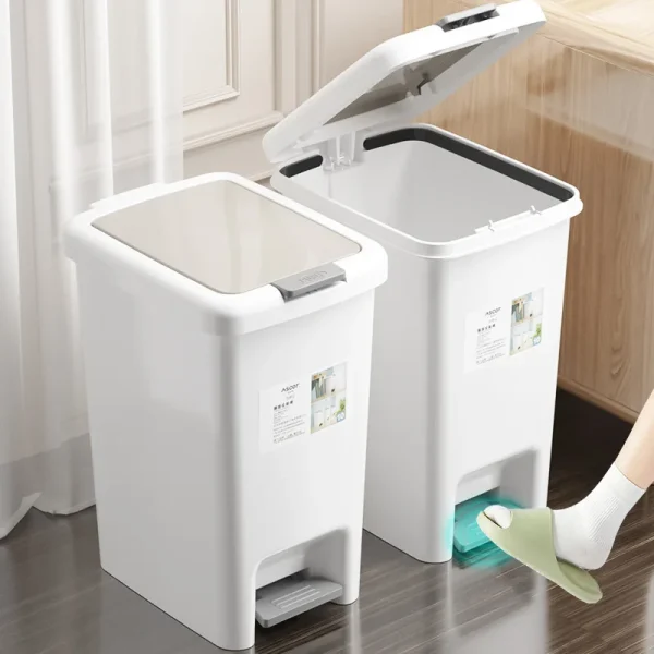 Large Capacity Garbage Bin with Lid Household Bathroom Living Room Kitchen Bedroom Light Luxury Pedal and Press Type Garbage Bin 1