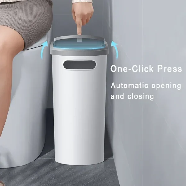 10L Bathroom Trash Can, Press Type Garbage Can with Lid, Household Creative Gap Waste Bin, Simple Paper Basket Kitchen Trash Can 2