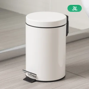 3L Mini White Round Lidded Trash Can Foot Pedal Garbage Bin with Removable Liner Bucket for Kitchen Bathroom Hotel 1