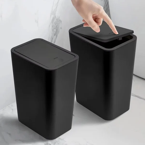 Trash Can with Lid Space Saving Bathroom Kitchen Bedroom Living Room Plastic Trash Bin Small Press Gap Garbage Bin Home Supplies 2