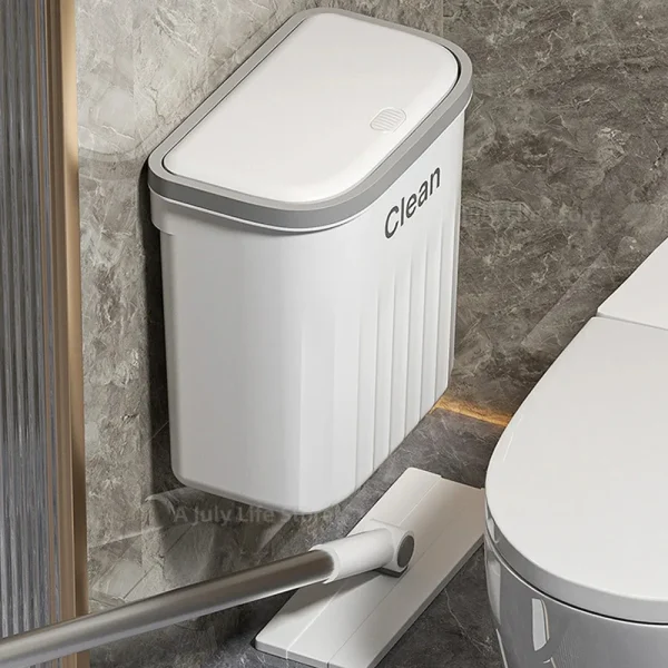 12/16L Bathroom Press Trash Can with Lid Wall Mounted Hanging Garbage Bin Waterproof Narrow Seam Rubbish Bin Toilet Wastebasket 4