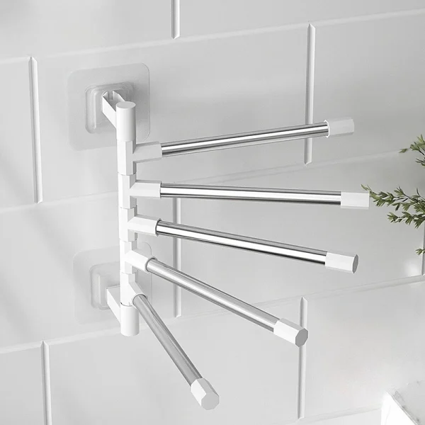 Wall Mounted Rotatable Towel Holder Rack Bathroom Accessories Aluminum Space Saver Hanging Towel Hanger 2/4/6/8 Poles 2