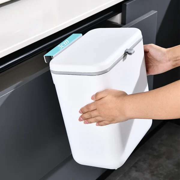 Kitchen Hanging Garbage Bin, 9L/7L Wall Mounted Large Capacity Covered Kitchen Garbage Recycling Bin, Bathroom Paper Basket 5