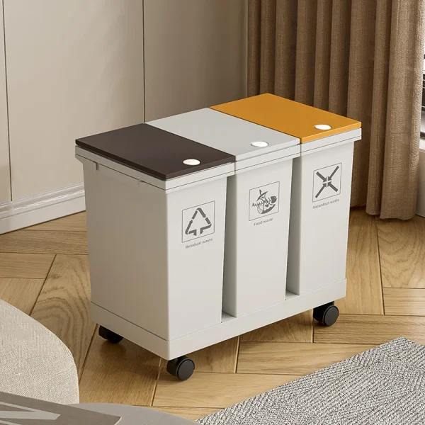 20L/24L/26L/36L/40L,Trash Can Kitchen Sorting Recycling Bin Push Type Wastebasket Dry Wet Separation with Wheel Large Household 3