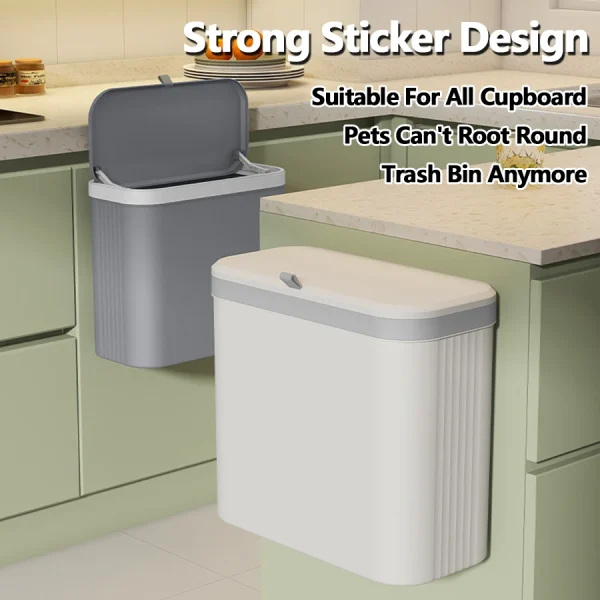 ONEKA 14L Kitchen Trash Can With Lid Hanging Trash Bin Garbage Can for Cabinet Cupboard Under Sink Compost Bin 5