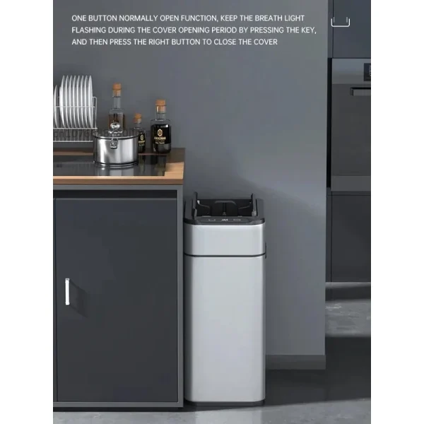 Smart Trash Can 15L 20L 30L 40L 50L 60L Stainless Steel Waste bin High Trash Cans Garbage Bin for Kitchen Trash Can Wastebasket 6