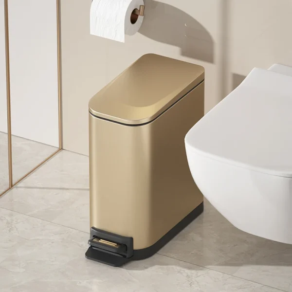 6L stainless steel pedal light luxuary trash bin, double metal narrow trash can, suitable for bathroom, bedroom, office, hotel 2