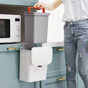 Wall Mounted Trash Can for Kitchen Recycle Rubbish Bin Toilet Trash Can Kitchen Cabinet Door Hanging Trash Can with Lid 1