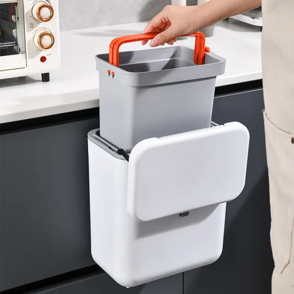 Kitchen Hanging Garbage Bin, 9L/7L Wall Mounted Large Capacity Covered Kitchen Garbage Recycling Bin, Bathroom Paper Basket 1