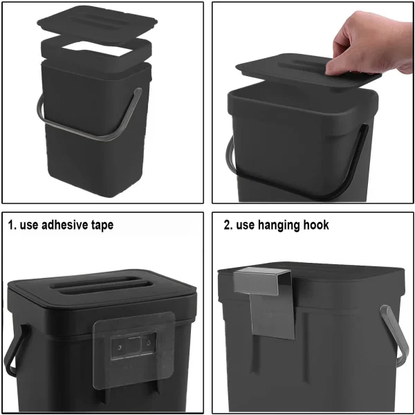 Small Plastic Trash Can, Hanging Small Trash Can with Lid Under Sink for Kitchen,Food Waste Bin ,Mountable Garbage Can Bathroom 6
