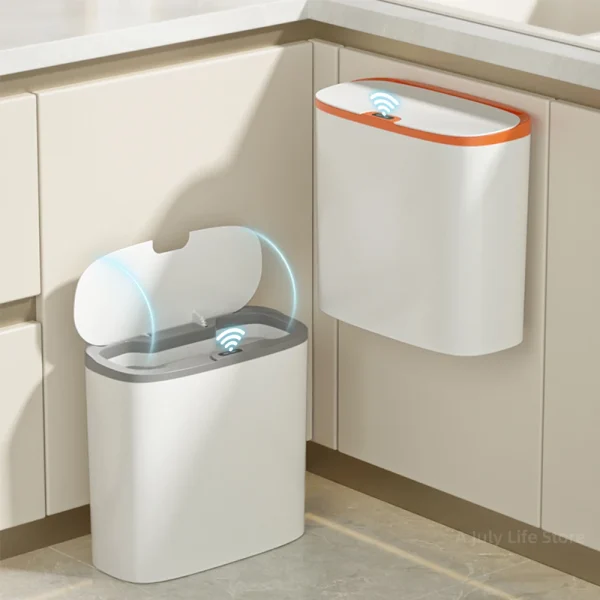 14L Smart Sensor Trash Can Wall Mounted Automatic Wastebasket Waterproof Electric Waste Bin Waste Paper Bucket Dustbin White New 4