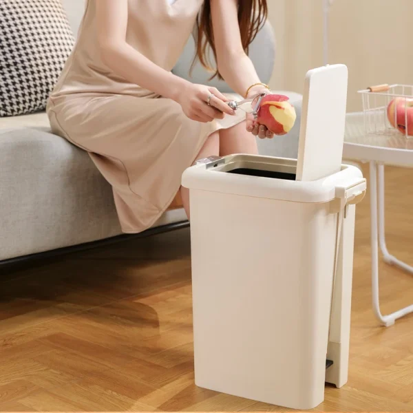 8L-20L, Kitchen Large Capacity Garbage Bin, Bathroom Foot Press Open Lid Paper Basket, Bedroom Milky White Storage Box 4