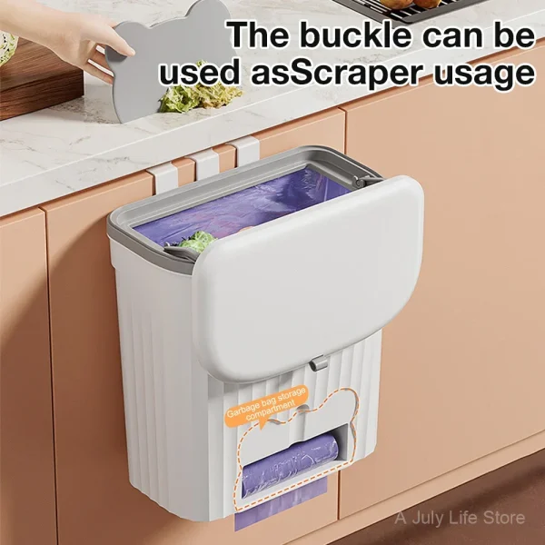 8.5/12L Kitchen Wastebasket Wall Mounted Trash Can with Lid Bathroom Trash Bin Garbage Can for Cabinet Under Sink Compost Bin 5