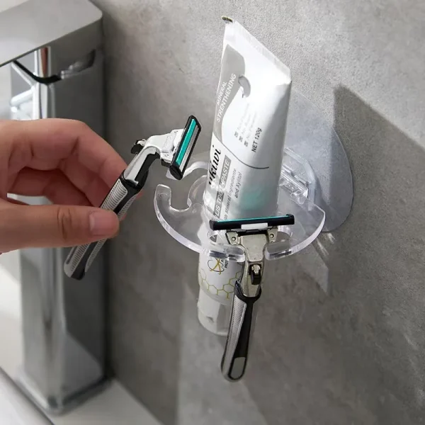 Bathroom Storage Rack Wall Mounted Self Toothbrush Holder Toothpaste Dispenser Razor Stand Bathroom Organization Home Gadgets 2