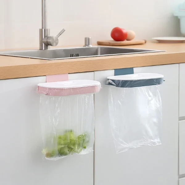 Garbage Bag Holder Kitchen Cabinet Door Basket Hanging Trash Can Waste Bin Garbage Rack Tool Storage Holder Kitchen Organizer 3