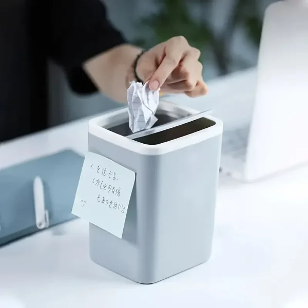 1pc Mini Square Storage Bin With Lid, Plastic Desktop Trash Can, Compact Home Desk Wastebasket With Flip Top, Small Garbage Cont 5