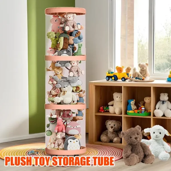 Doll Storage Bucket Children's Plush Toys Storage Tube Transparent Moistureproof Organization Bins Home Foldable Organizer Box 5