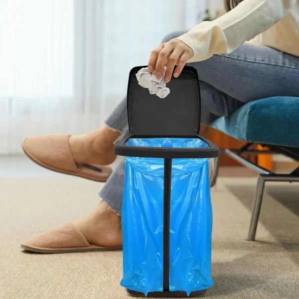 Portable Trash Bag Holder Rubbish Bin Stand Telescopic Garbage Holders Waste Storage Frame with Lid for Living Room Yard Lawn 3