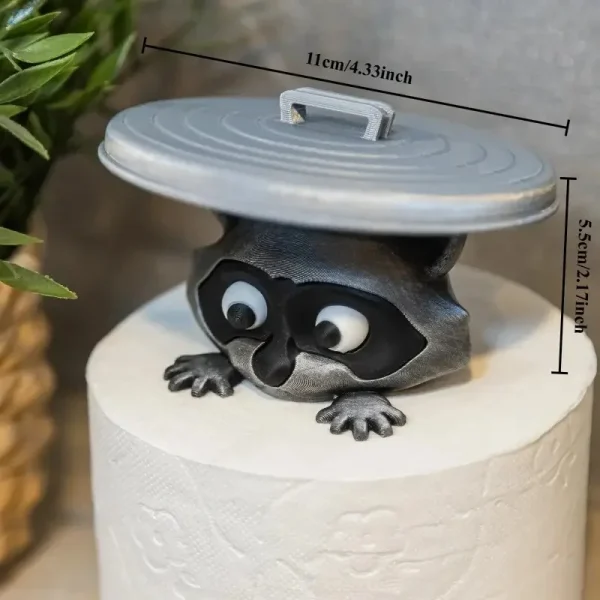 1Pc Adorable 3D Printed Raccoon Toilet Roll Paper Holder White Plastic Playful Bathroom Decor Tissue Holder with Lid Decoration 4