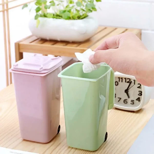 Mini Wheelie Trash Can Storage Bin Desktop Organizer Pen Pencil Cup Creative 6
