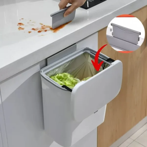 Wall Mounted Trash Can for Kitchen Recycle Rubbish Bin Toilet Trash Can Kitchen Cabinet Door Hanging Trash Can with Lid 4