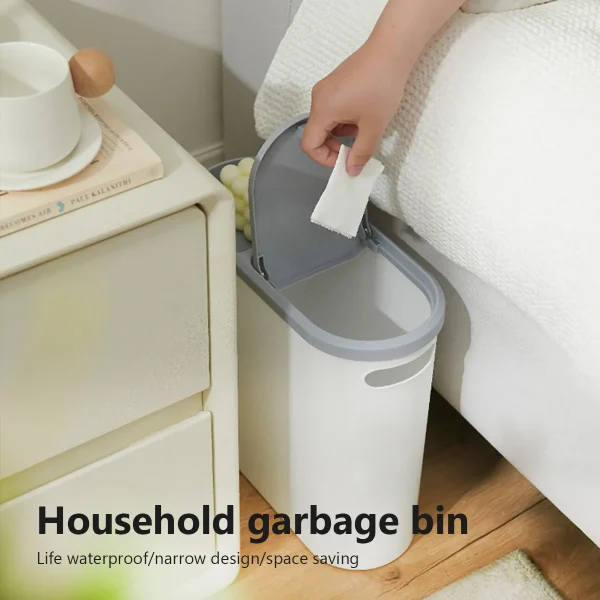10L Plastic Trash Can With Lid 14CM Width Press Type Slim Gap Trash Bin Suitable For Bathroom Kitchen Living Room Paper Basket 3