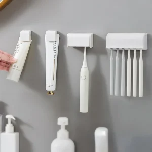 Wall-Mounted Toothbrush Holder, Toothpaste Storage Rack, Bath Organizer, Punch-Free, Bathroom Accessories, 1Pc 1