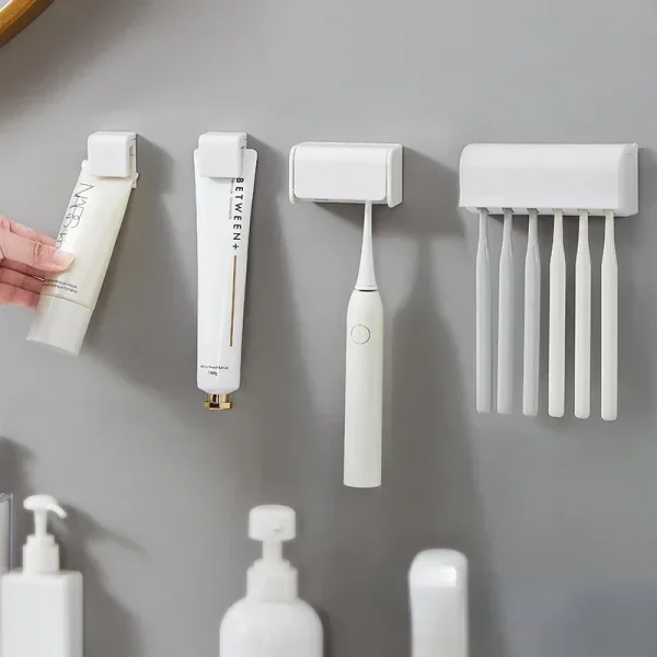 Wall-Mounted Toothbrush Holder, Toothpaste Storage Rack, Bath Organizer, Punch-Free, Bathroom Accessories, 1Pc 1