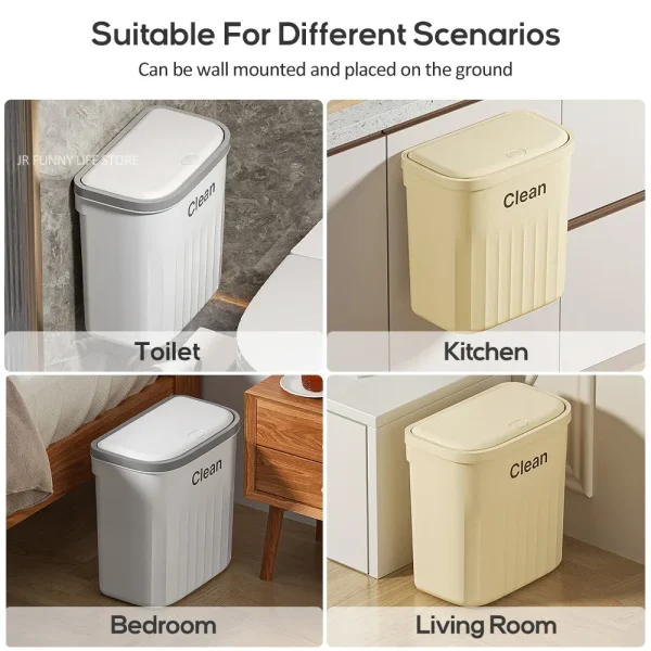 12/16L Press Type Wall Mounted Trash Can for Bathroom Toilet Garbage Bucket with Lid Kitchen Recycling Bin Hanging Wastebasket 6