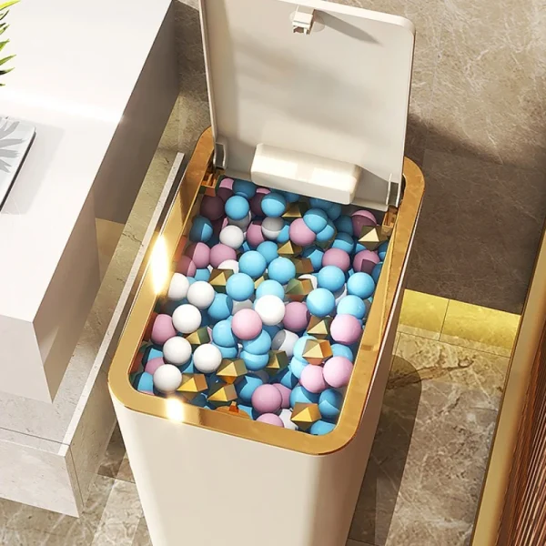 Compact Trash Can With Press Pop-Up Lid, Bathroom Toilet Bedroom Small Space Wastebasket, Dustproof Sanitary Garbage Bin 5