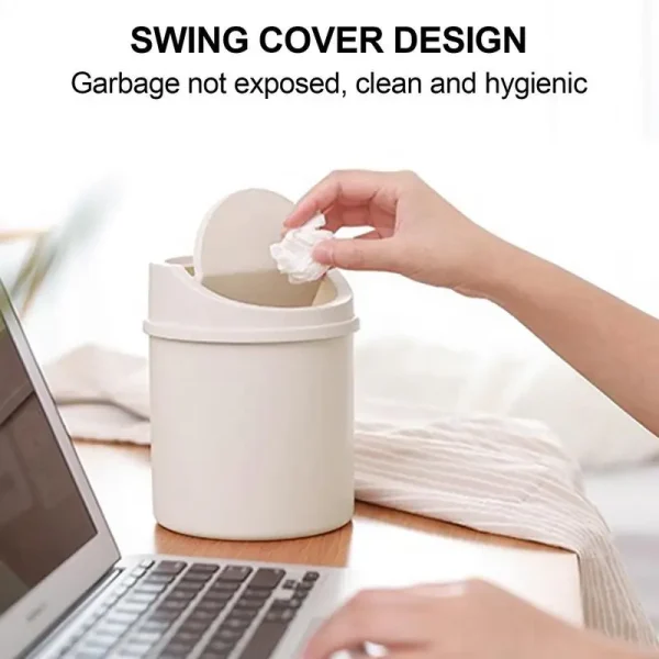 Mini Waste Bin Trash Can with Cover Desktop Garbage Basket Roll Swing Lid Small Dustbin Household Office Storage Accessories 4