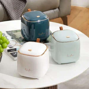 Luxury Press Touch Desktop Trash Bin ABS Double-Layer Coffee Table Pop-up Lid Waste Basket Compact Stylish Small Garbage Can 1