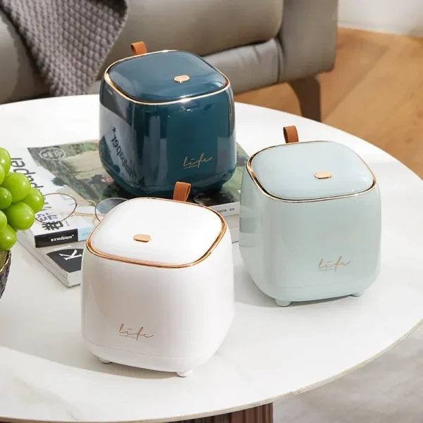 Luxury Press Touch Desktop Trash Bin ABS Double-Layer Coffee Table Pop-up Lid Waste Basket Compact Stylish Small Garbage Can 1