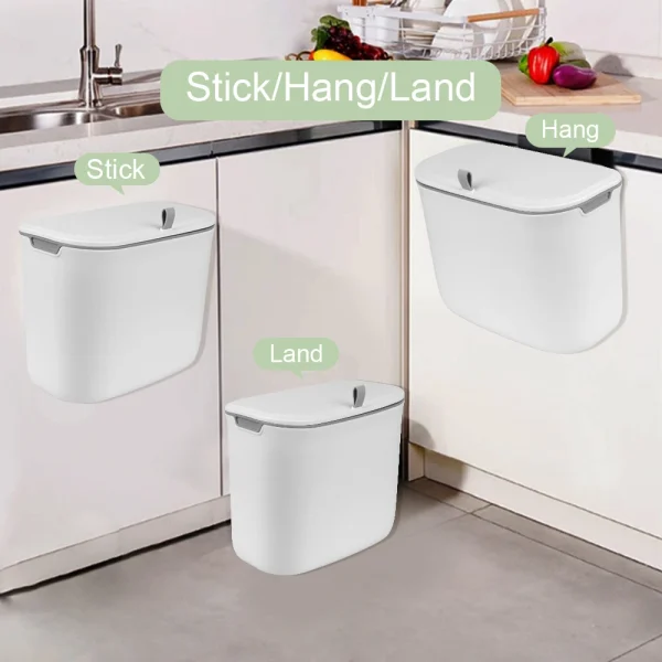 Wall Mounted Kitchen Cabinet Door Dustbin 7L Garbage Cans For Kitchens Hanging Trashs Can With Lid Waste Bin Counter Bins 3