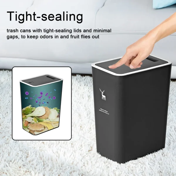 Bathroom Trash Can with Lid, 15 Liters Garbage Can with Press Top, Plastic Trash Bin, Waste Basket for Kitchen|Bedroom|Office 2