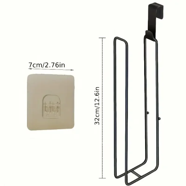 No-Drill Toilet Paper Holder – Self-Adhesive Wall Mount with Towel Bar, Black Iron Bathroom & Kitchen Storage – Space-Saving Tis 3